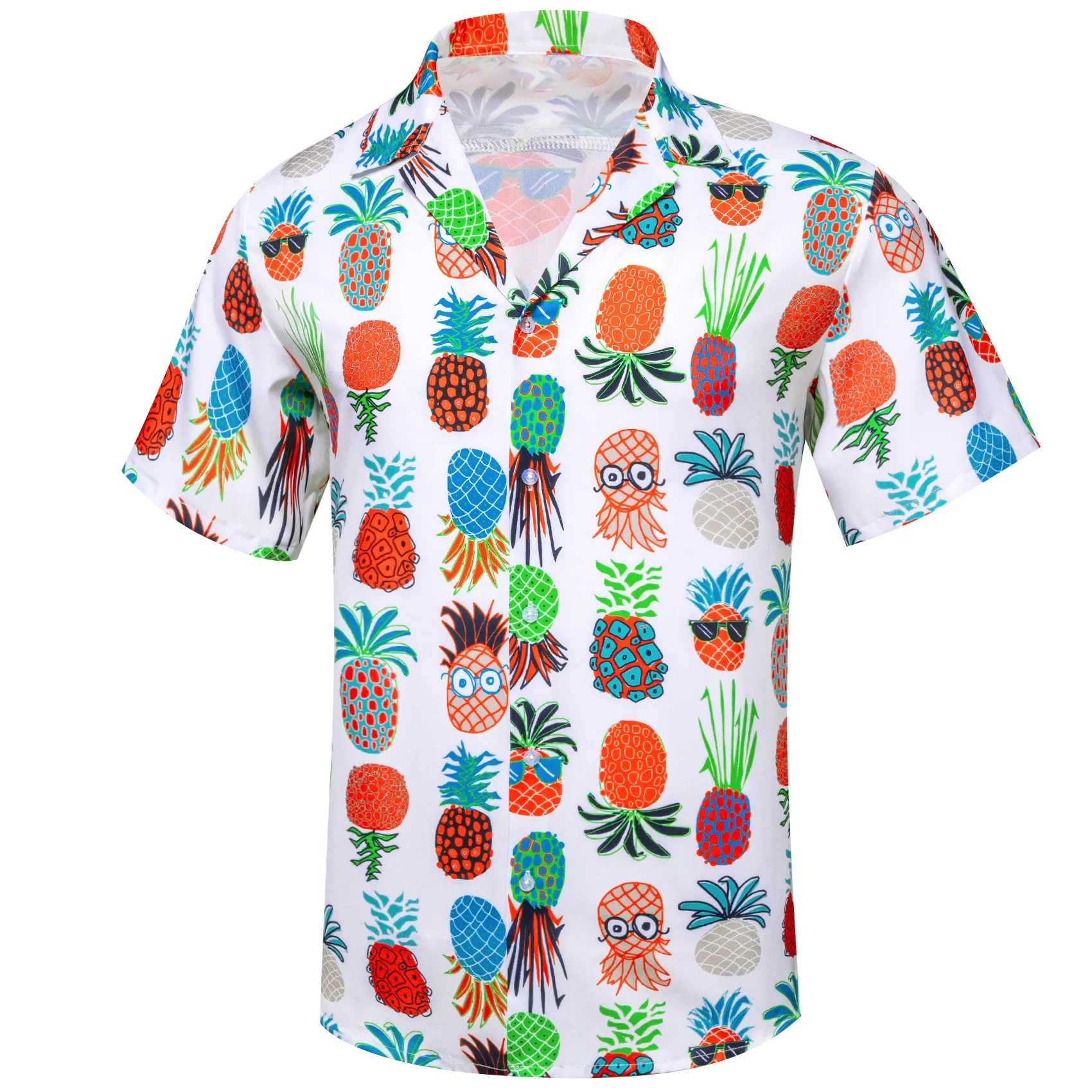 White Colorful Yellow Pineapple Novelty Men's Short Sleeve Summer Shirt