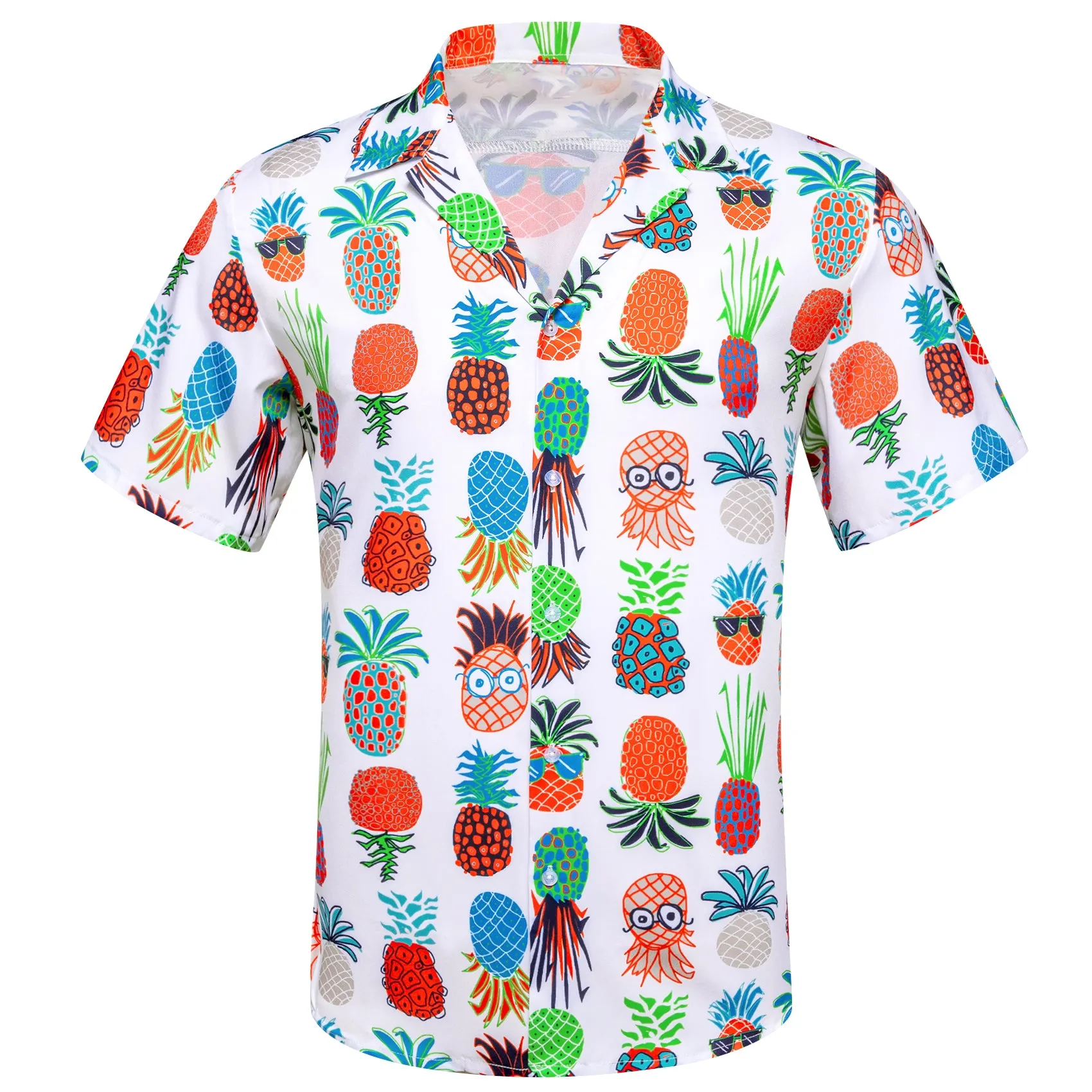 White Colorful Yellow Pineapple Novelty Men's Short Sleeve Summer Shirt