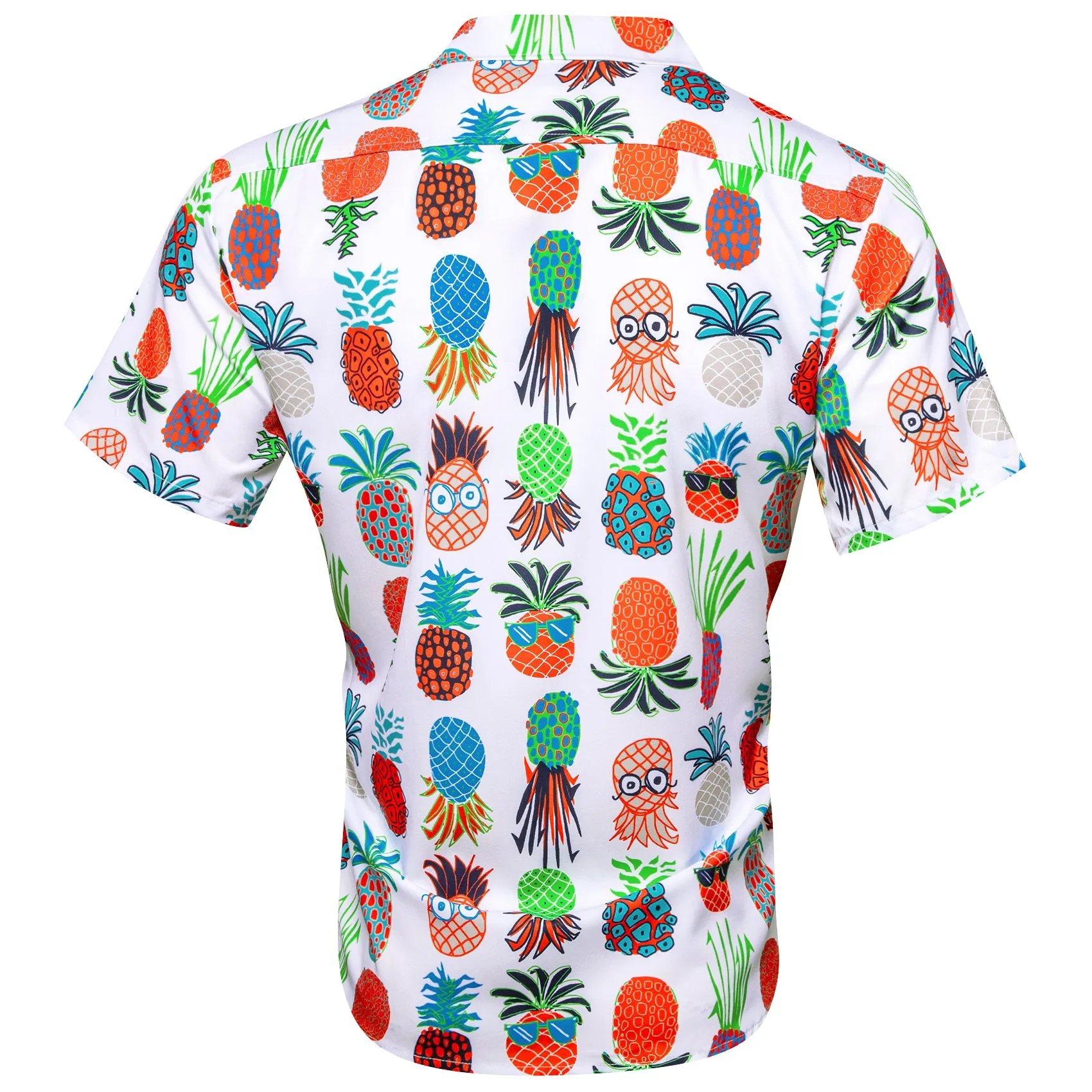 White Colorful Yellow Pineapple Novelty Men's Short Sleeve Summer Shirt