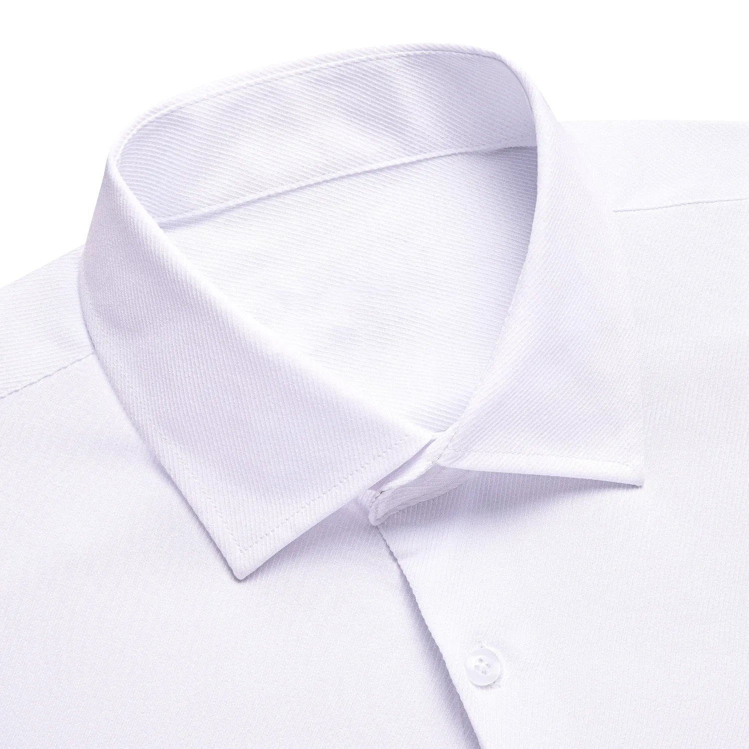 White Solid Stretch Woven Business Men's Long Sleeve Button Down Shirt