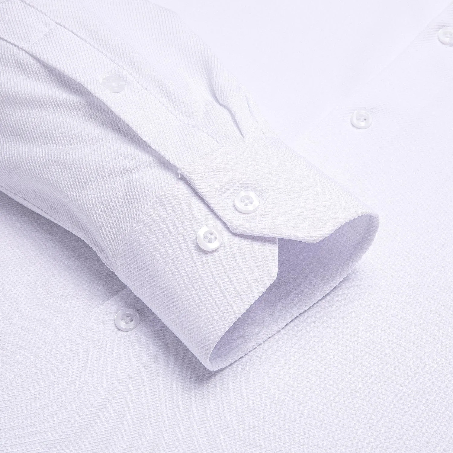 White Solid Stretch Woven Business Men's Long Sleeve Button Down Shirt