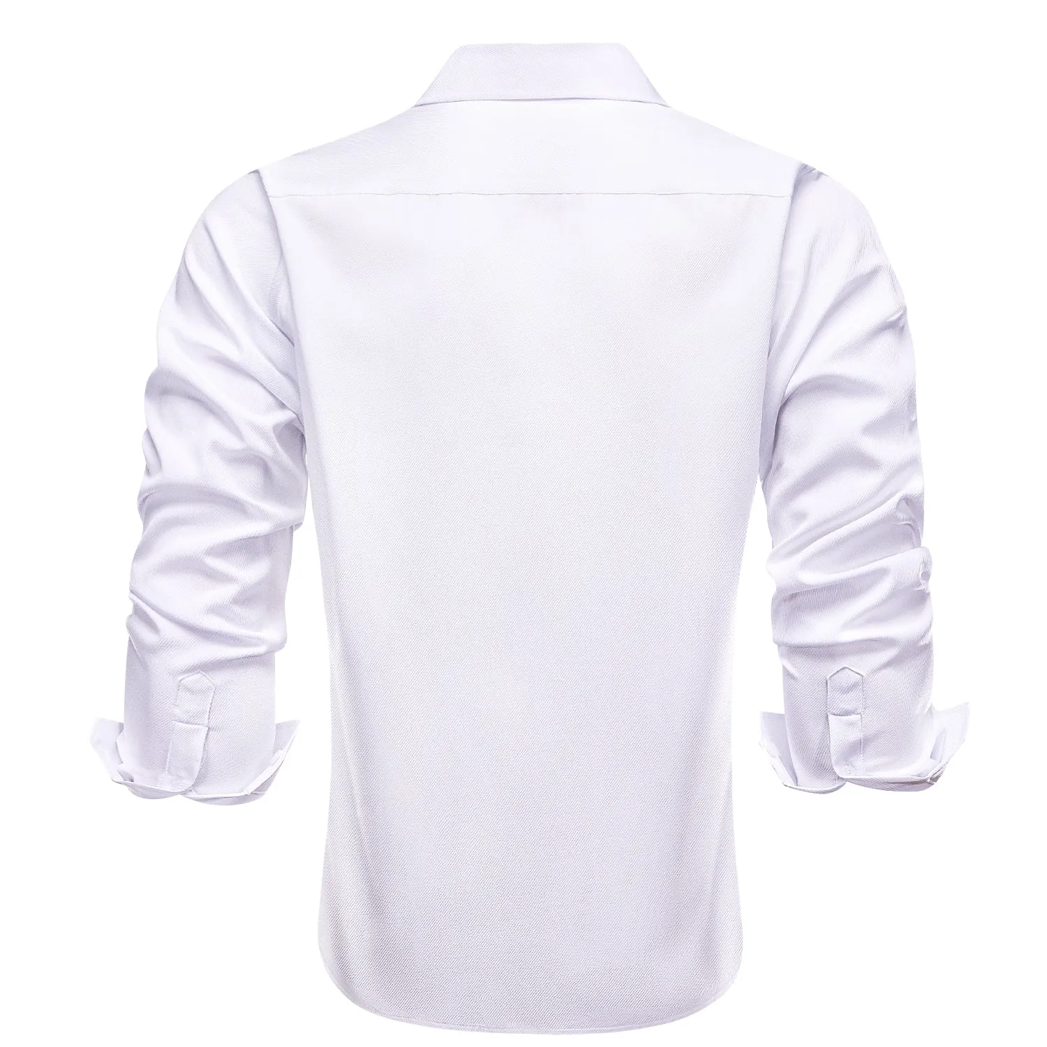 White Solid Stretch Woven Business Men's Long Sleeve Button Down Shirt