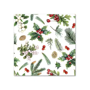 Winter Greenery White Paper Beverage Napkins