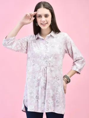 Women Liva (Rayon) Lilac Floral Print Tunic