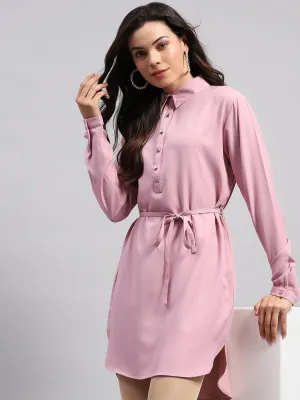 Women PINK Solid Collar Full Sleeve Tunic