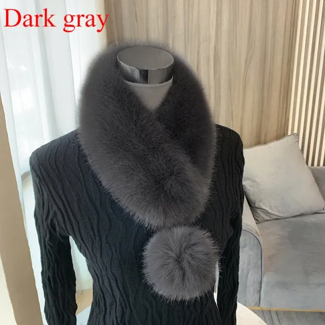 Women Scarf Faux Fur Collar with Ball Pompom-many colors