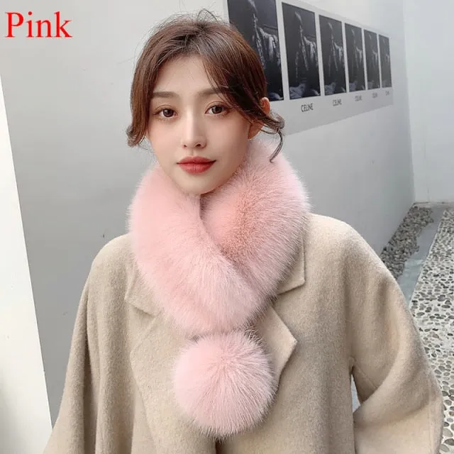 Women Scarf Faux Fur Collar with Ball Pompom-many colors