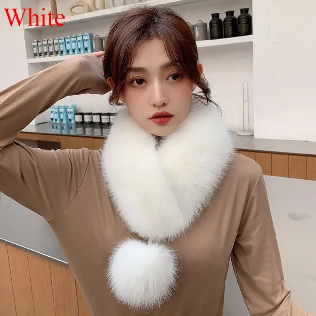 Women Scarf Faux Fur Collar with Ball Pompom-many colors