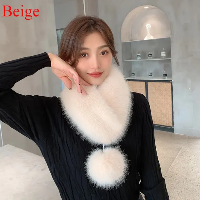 Women Scarf Faux Fur Collar with Ball Pompom-many colors