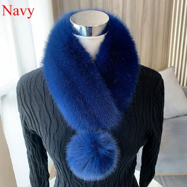 Women Scarf Faux Fur Collar with Ball Pompom-many colors