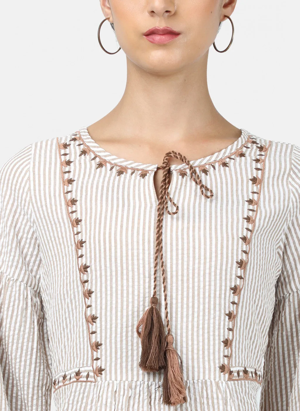 Womens Beige Stripe Tunic