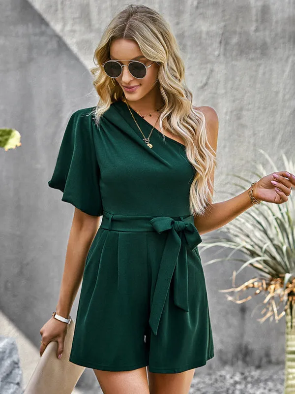 Women's Elegant One Shoulder Belted Playsuit