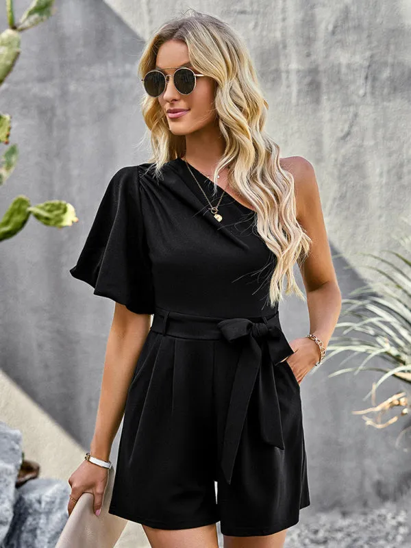 Women's Elegant One Shoulder Belted Playsuit