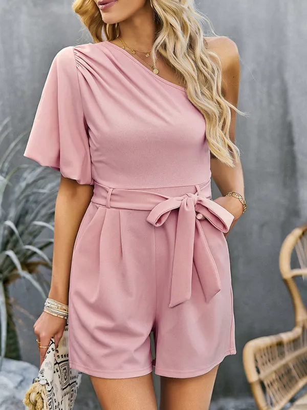 Women's Elegant One Shoulder Belted Playsuit