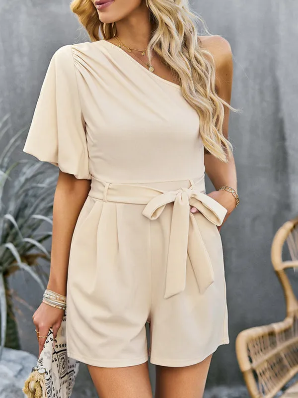 Women's Elegant One Shoulder Belted Playsuit