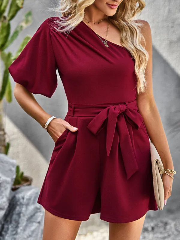 Women's Elegant One Shoulder Belted Playsuit