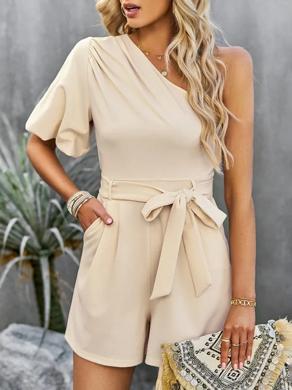 Women's Elegant One Shoulder Belted Playsuit