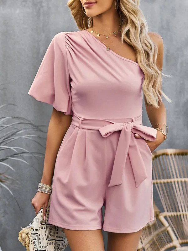 Women's Elegant One Shoulder Belted Playsuit