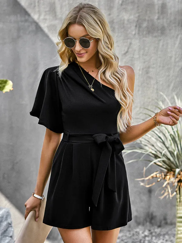 Women's Elegant One Shoulder Belted Playsuit