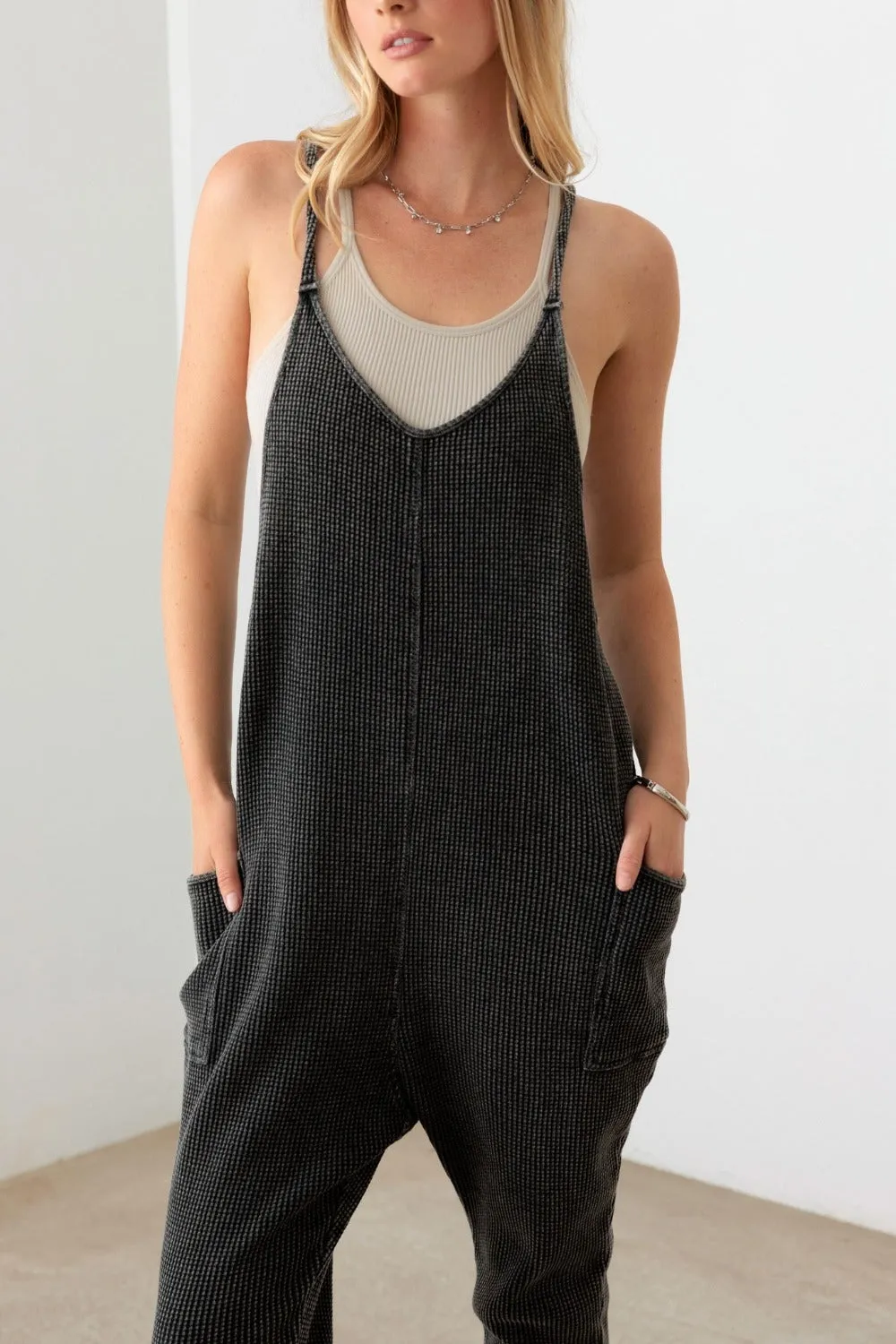 Women's Le Lis Waffle Knit Side Pocket Jumpsuit