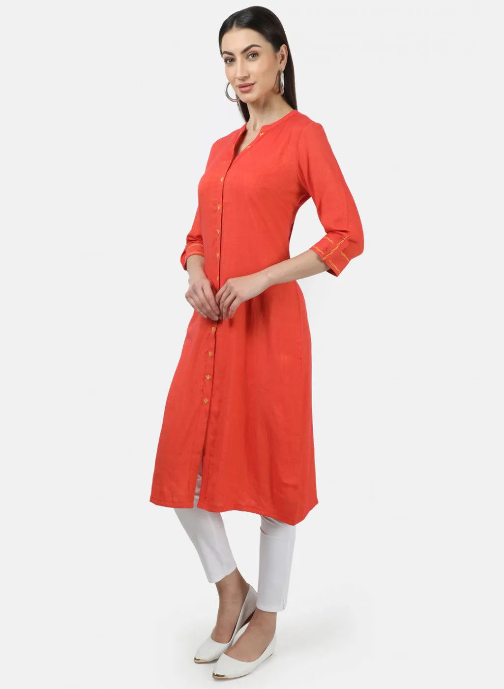 Womens Orange Plain Tunic