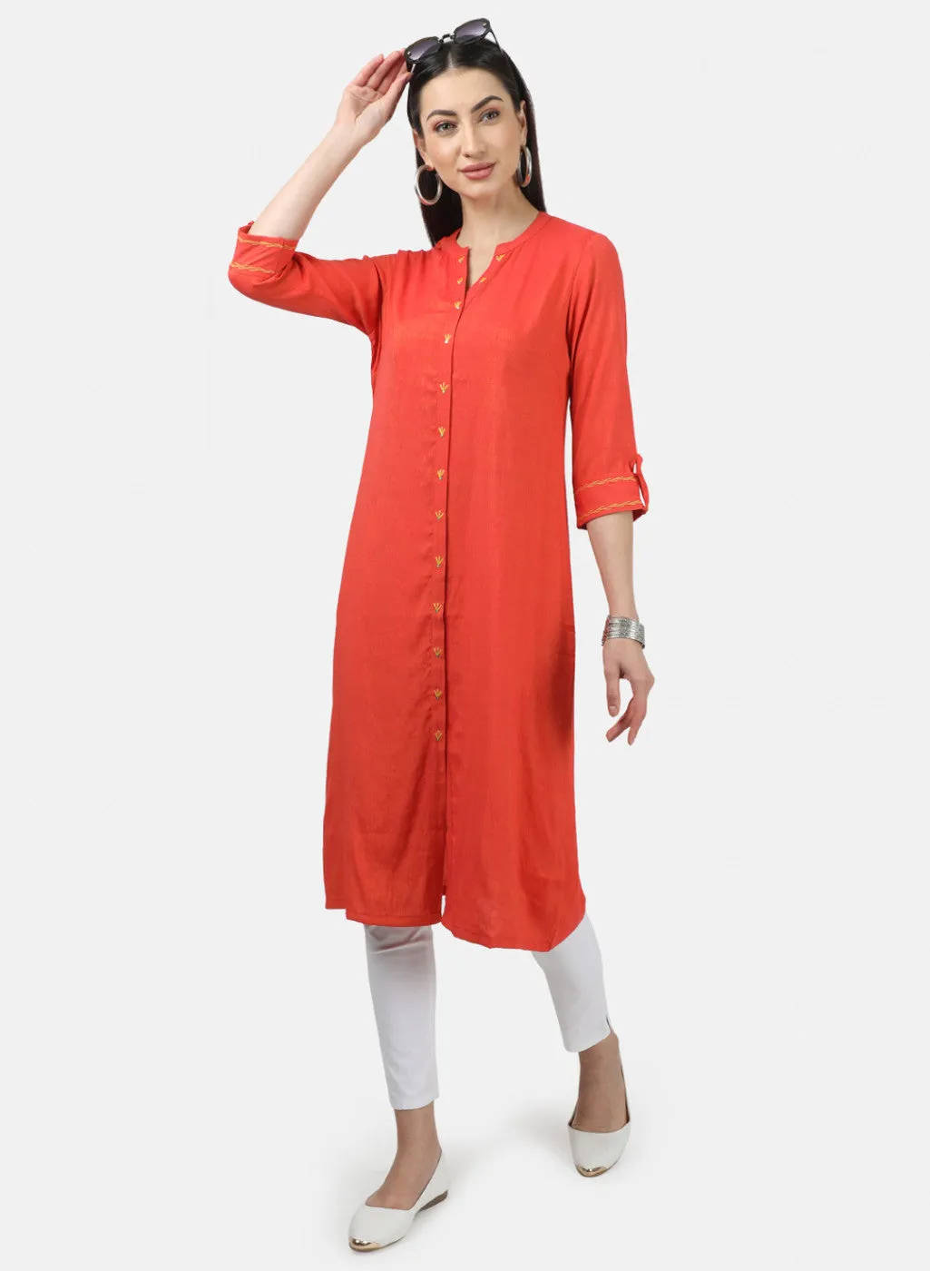 Womens Orange Plain Tunic